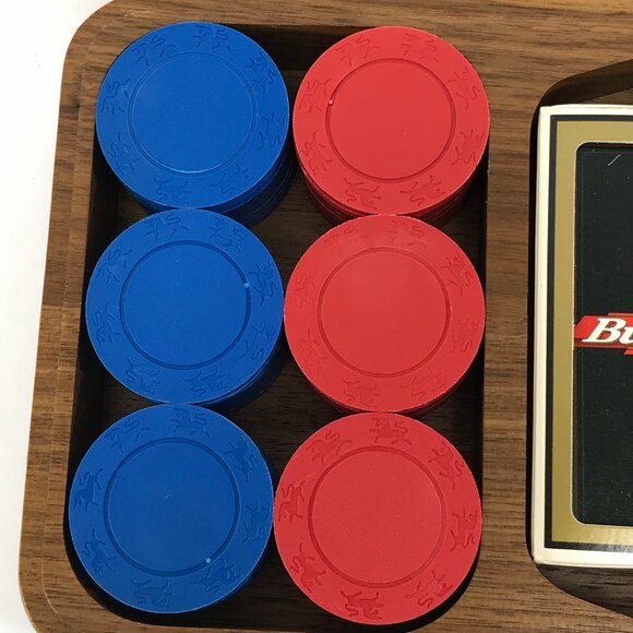 Vintage Budweiser Poker Chip Set 96pc Wooden Box Cards - Picture 4 of 10